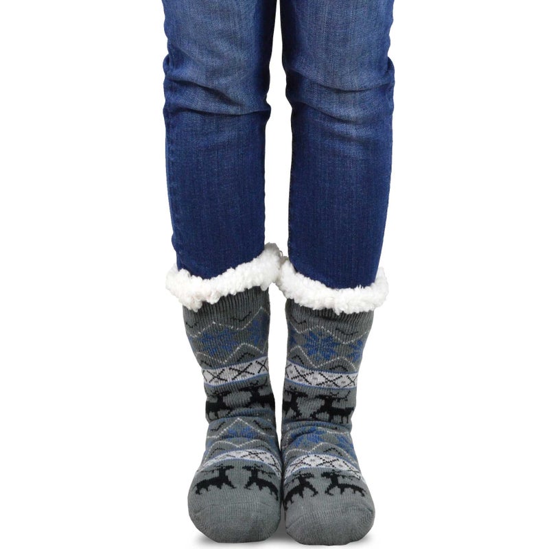 TeeHee Socks Thick Double Layer Thermal Winter Crew Socks for Women 9-11 3 Pairs Snowflake Deer GEO Cool Pattern Grey Black Purple - Image 3